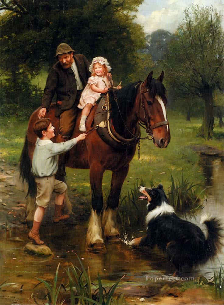 Une main secourable idyllique enfants Arthur John Elsley enfants animaux Peintures à l'huile